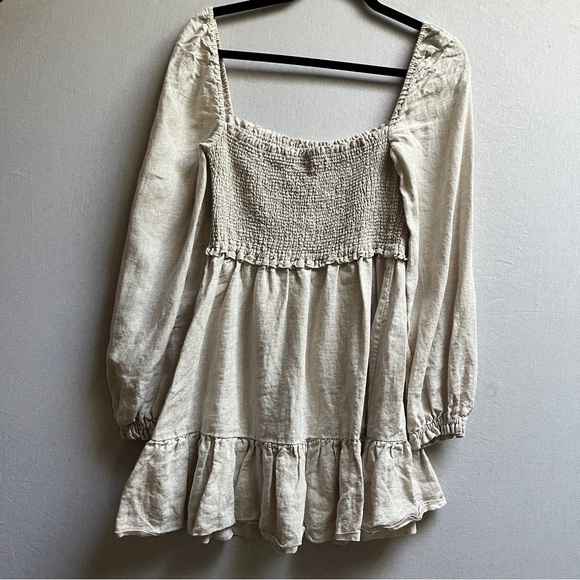 Wilfred Aritzia Tempest Linen Mini Smock Long Sleeve Dress Sz M - Picture 2 of 10